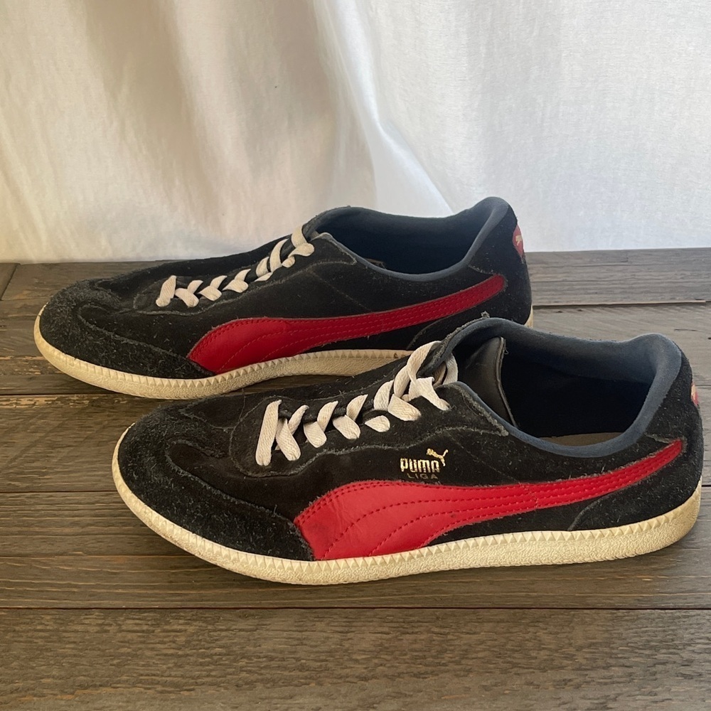 Puma Liga Suede Classic Casual Sneaker Black Red Men's Size 10